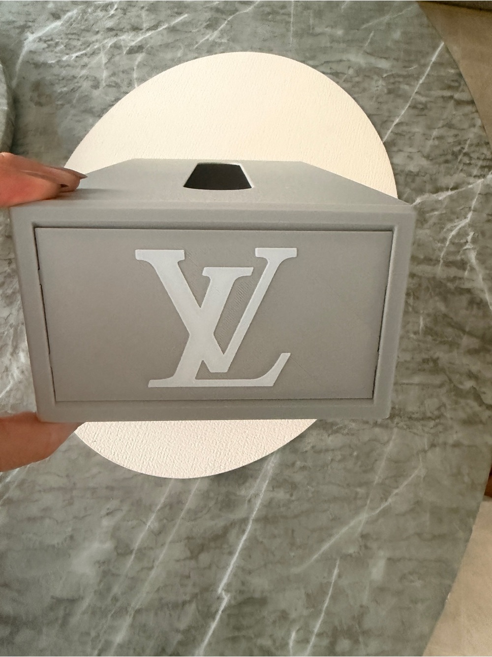 3 D Printer Tissue box Gray Decorative Storage Box with White Logo Accent